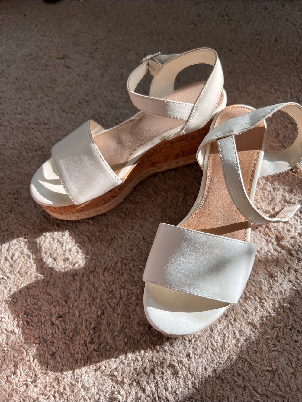 Michael Shannon White Platform Cork Wedge Sandals